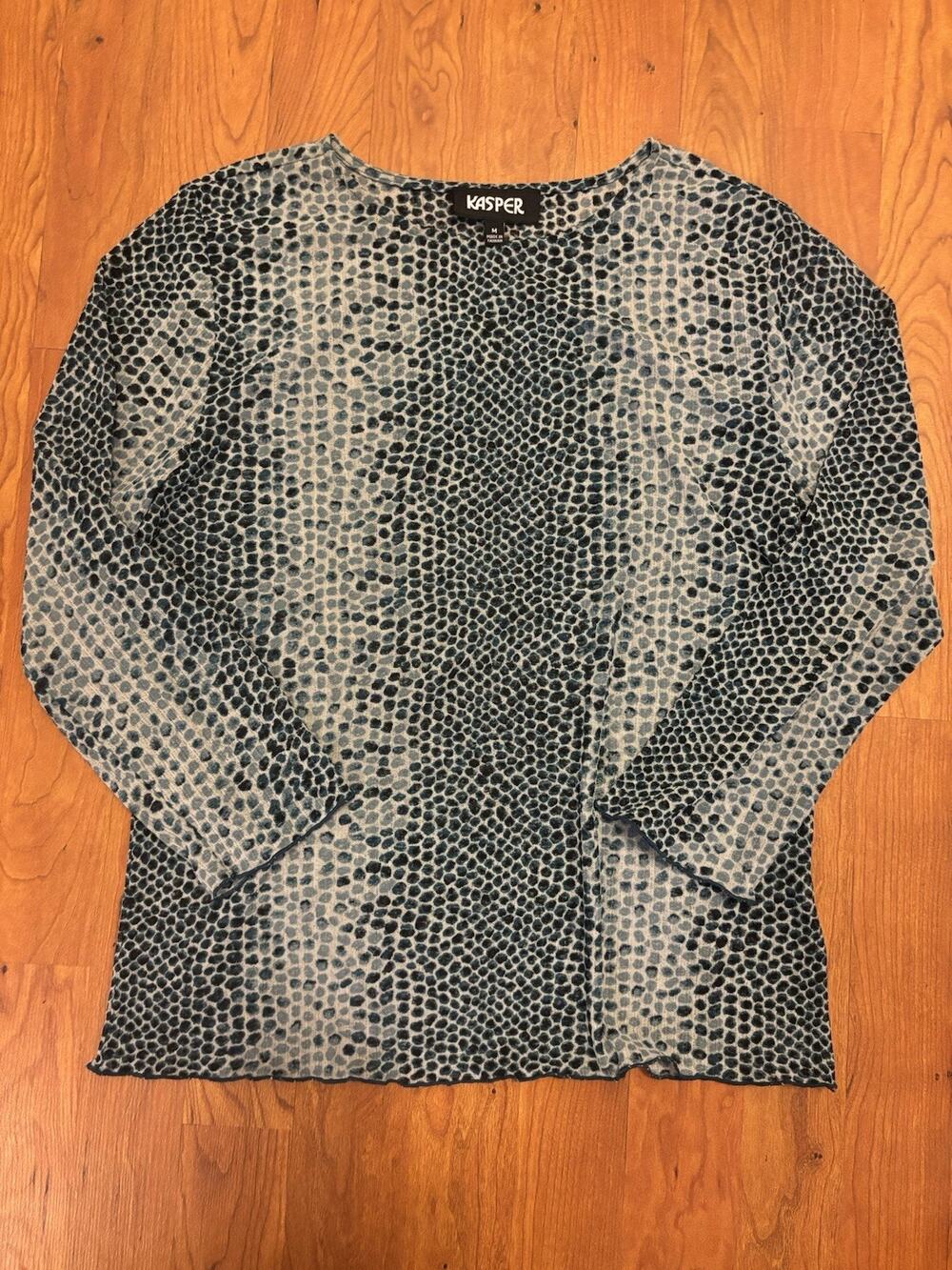 KASPER Y2K Blue Mesh Top Unique Pattern Size Medium